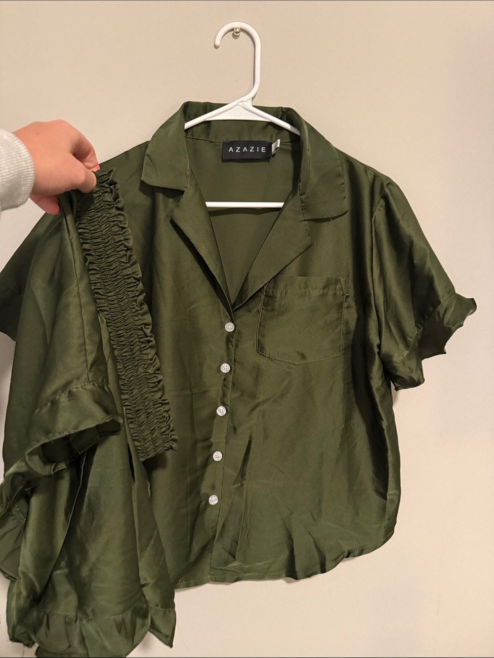AZAZIE Ruffled Short Sleeve Pajama Set Olive Green Pajama Set